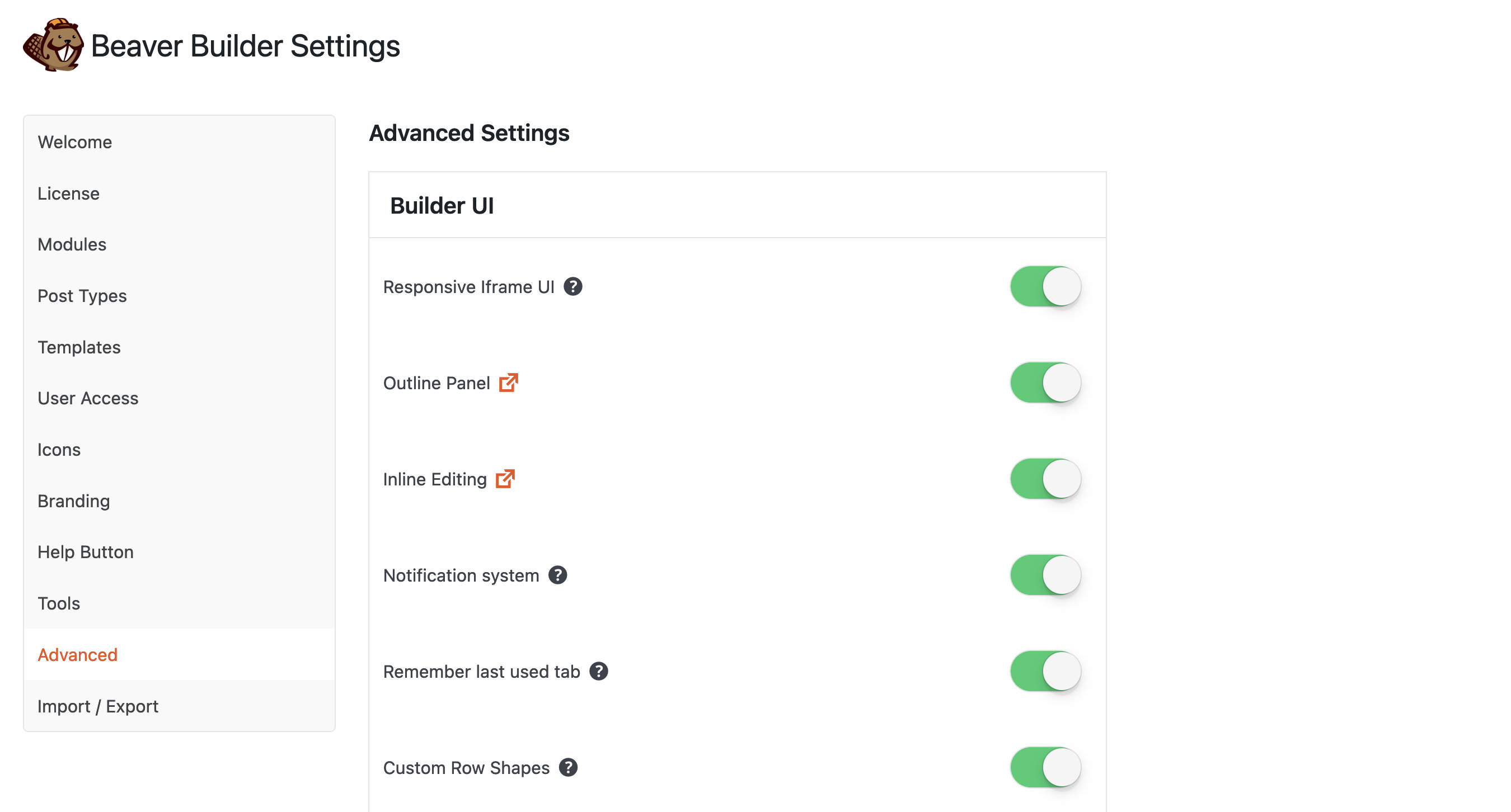 Beaver Builder Advanced settings