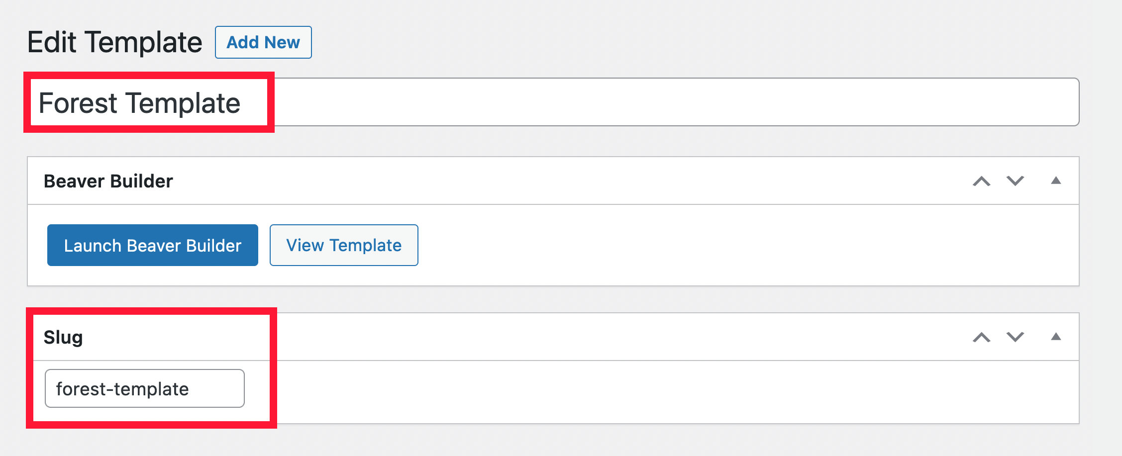 Rename saved templates title and slug